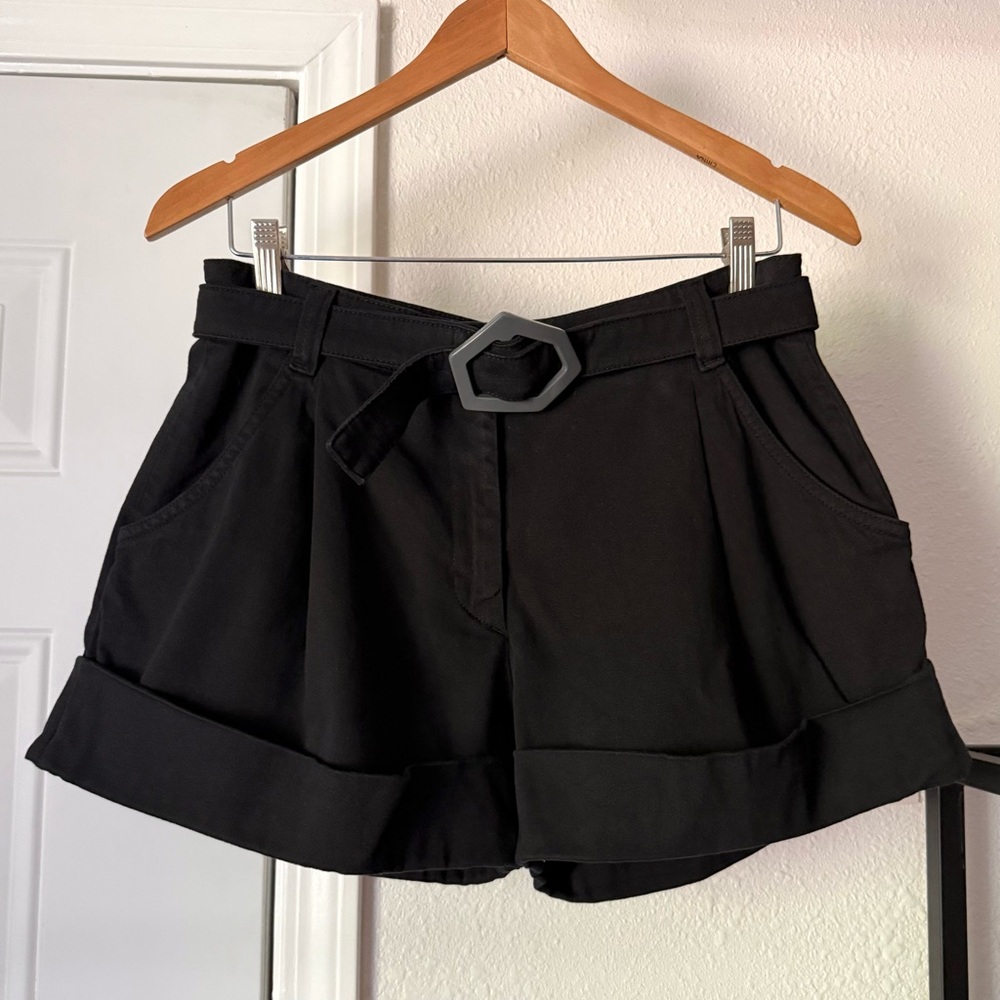 NWT FIORUCCI black cotton denim jean belted‎ cuffed shorts